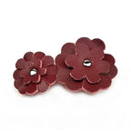 Barrette Cheveux Cuir 2 Fleurs 7,5cm Bordeaux