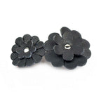 Barrette Cheveux Cuir 2 Fleurs 7,5cm Noir