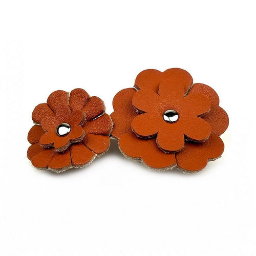 Barrette Cheveux Cuir 2 Fleurs 7,5cm camel