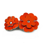Barrette Cheveux Cuir 2 Fleurs 7,5cm rouge orange