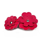 Barrette Cheveux Cuir 2 Fleurs 7,5cm Rouge