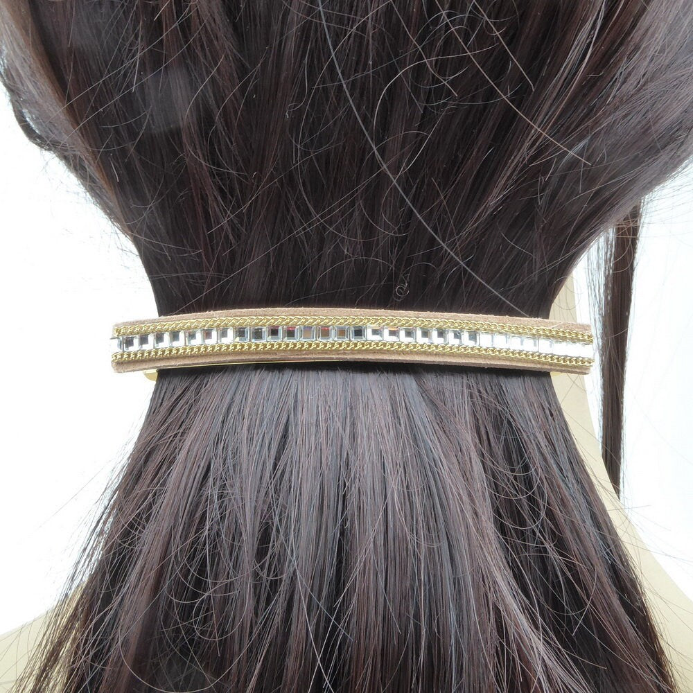 Barrette Cheveux Longue 9.5cm Velours Chaine Strass