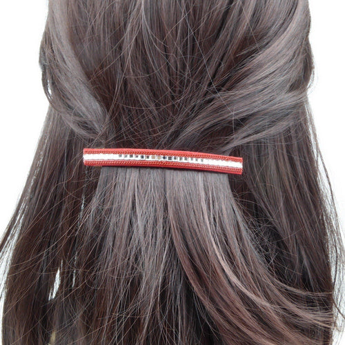 Barrette Cheveux Longue 9.5cm Velours Chaine Strass rouge