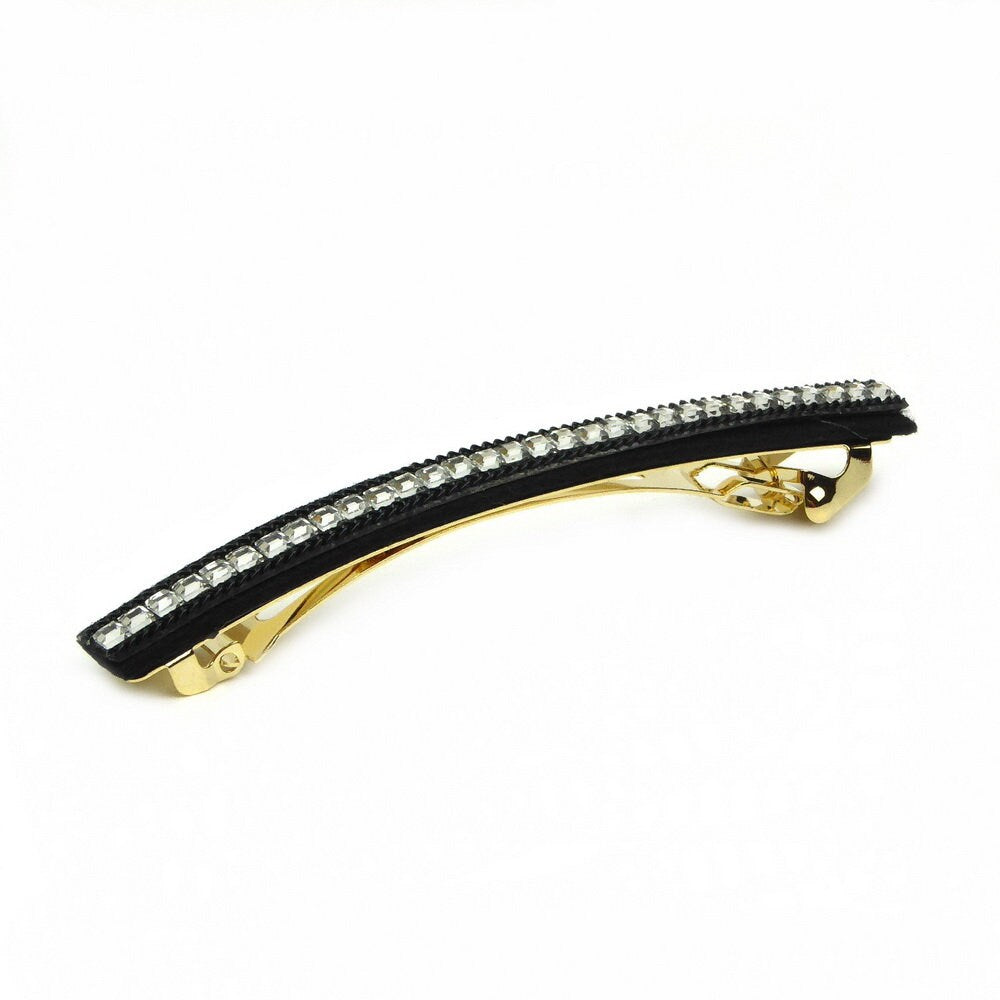 Barrette Cheveux Longue 9.5cm Velours Chaine Strass noir
