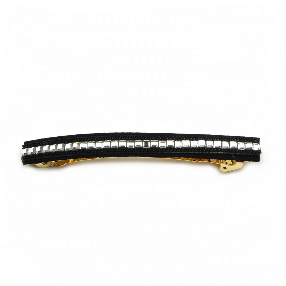 Barrette Cheveux Longue 9.5cm Velours  noir Chaine Strass
