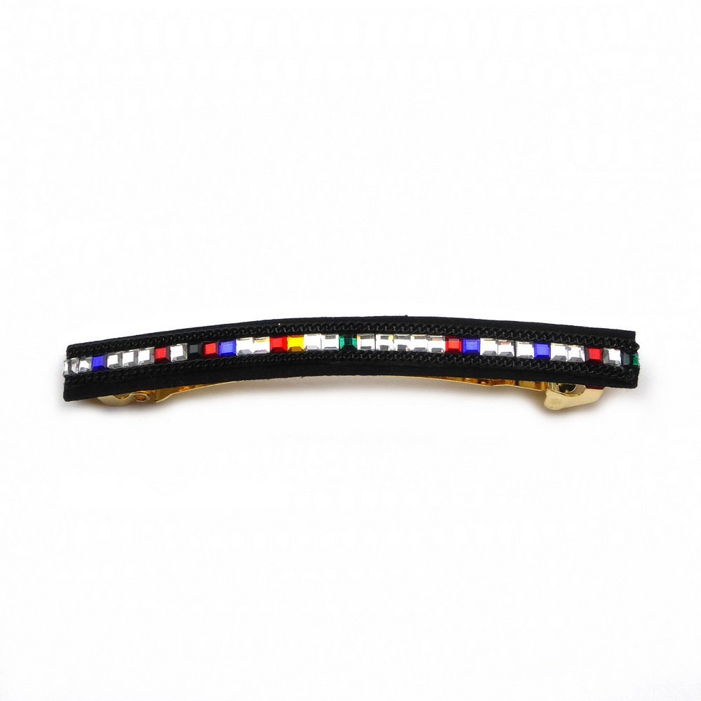 Barrette Cheveux Longue 9.5cm Velours noir Chaine Strass