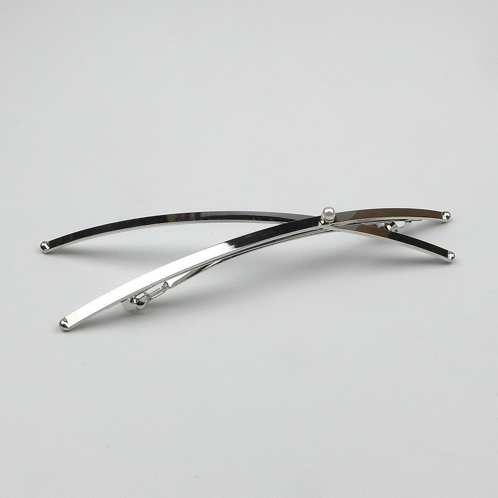 Barrette Cheveux Longue Croix 13cm Métal Argenté