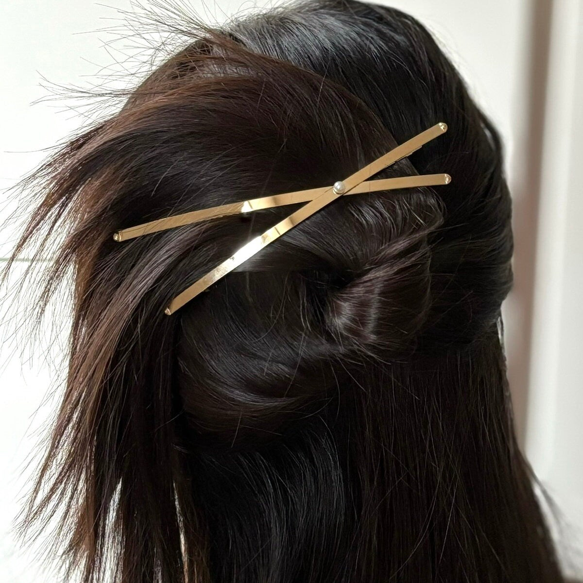 Barrette Cheveux Longue Croix 13cm Métal Doré 