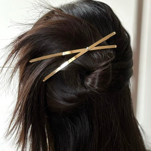 Barrette Cheveux Longue Croix 13cm Métal Doré 