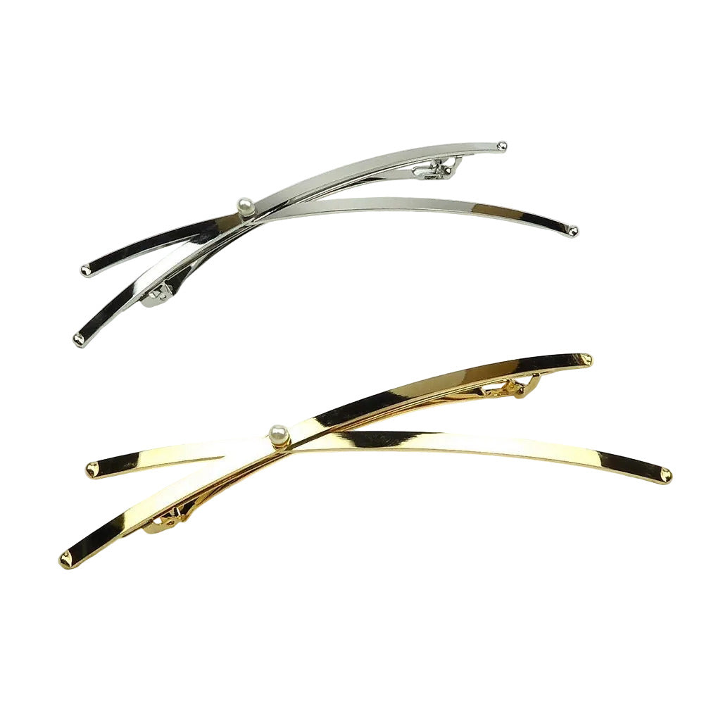 Barrette Cheveux Longue Croix 13cm Métal Doré Argenté