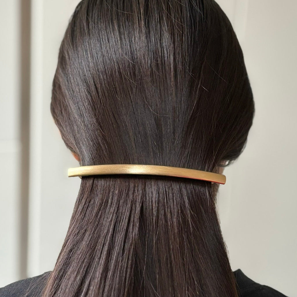 Barrette Cheveux Longue Métal Brossé doré 12,6cm