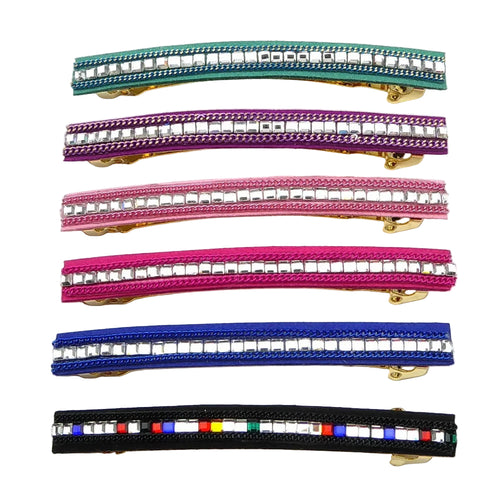 Barrette Cheveux Longue 9.5cm Velours Chaine Strass