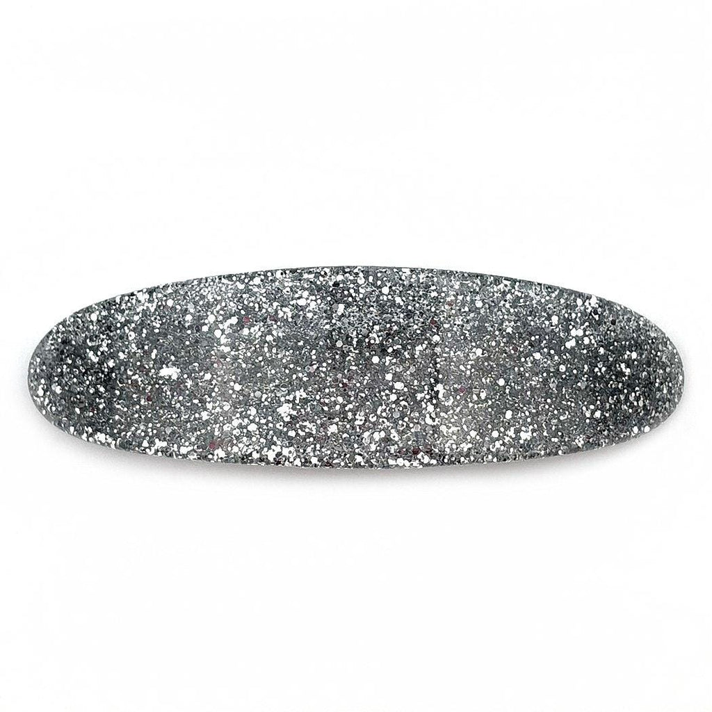Barrette Cheveux Ovale Incurvée 9cm Paillettes argent