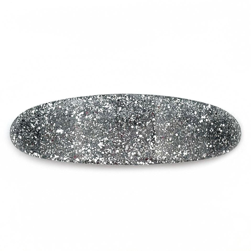 Barrette Cheveux Ovale Incurvée 9cm Paillettes argent