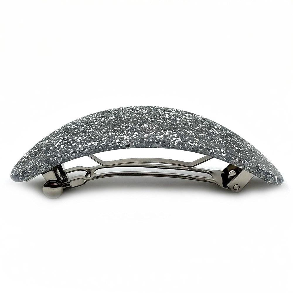 Barrette Cheveux Ovale courbe 9cm Paillettes argent, cheveux épais