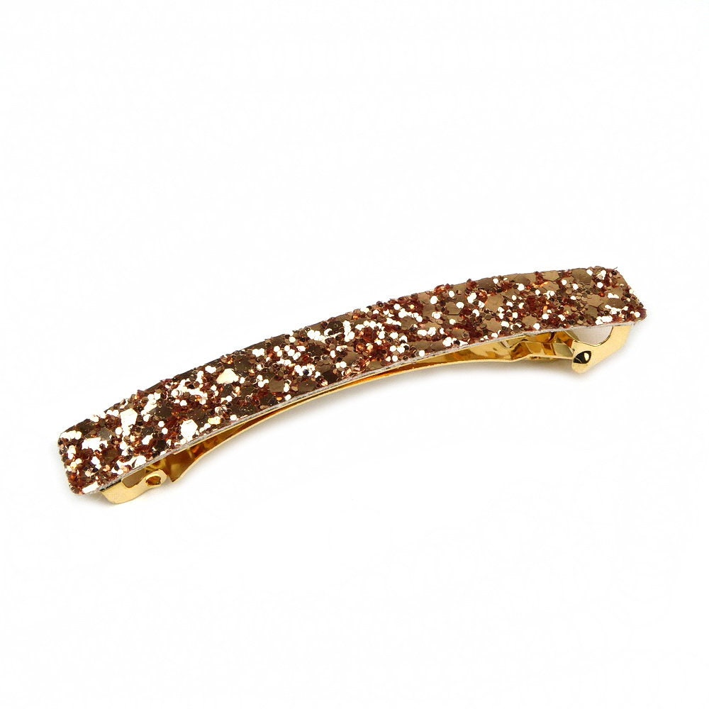 Barrette Cheveux Paillettes 8,5cm, or rose