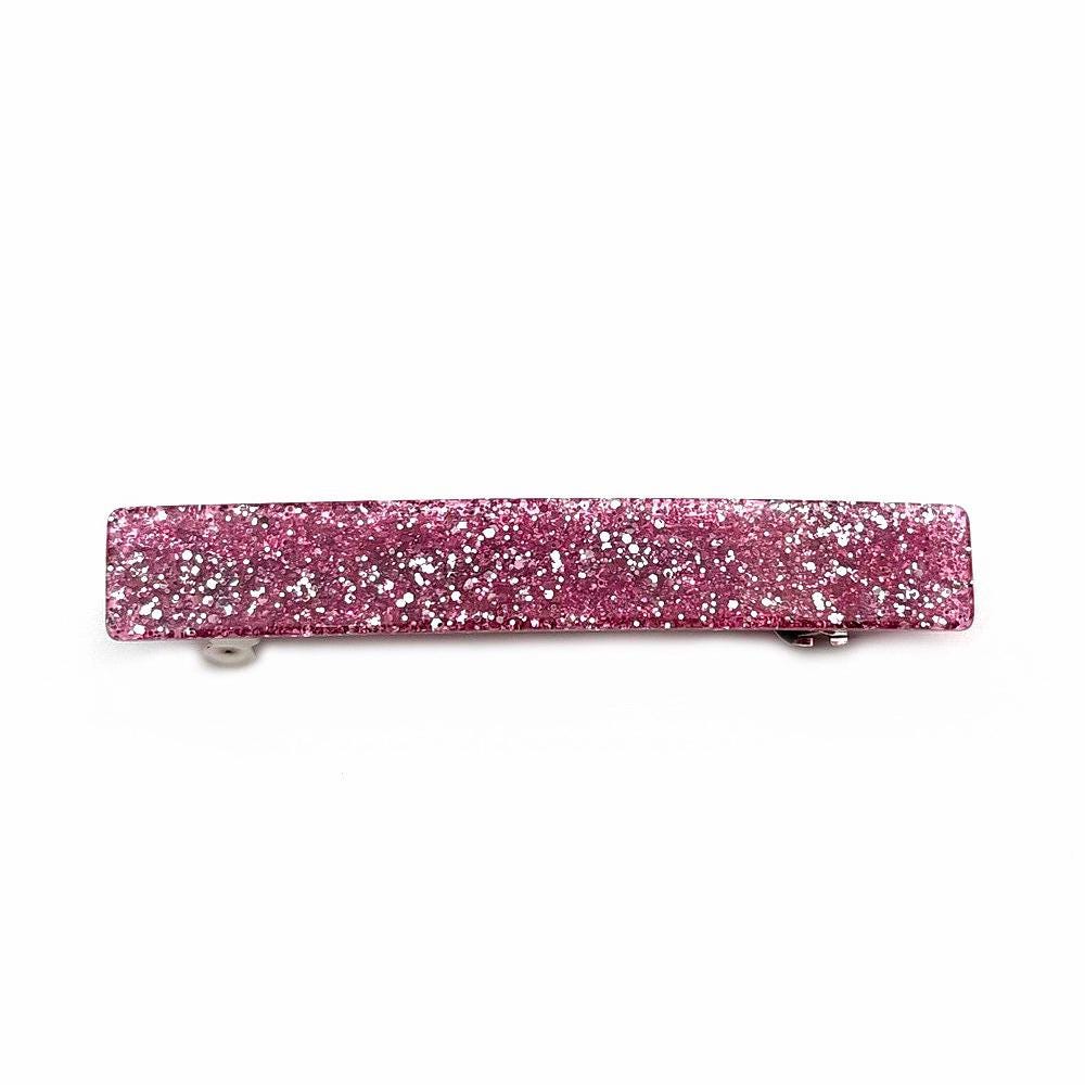 Barrette Cheveux Paillettes 8cm Acétate Fait Main Rose