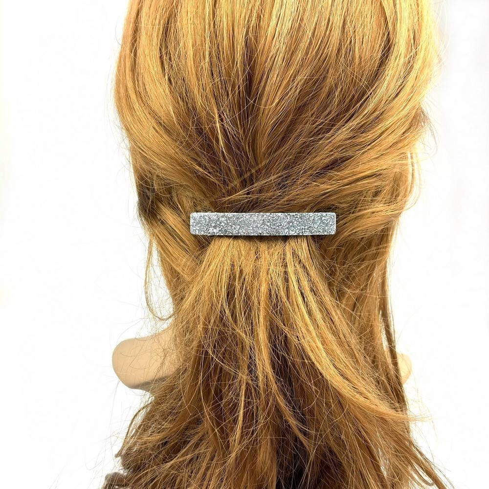 Barrette Cheveux Paillettes 8cm Acétate Fait Main argenté