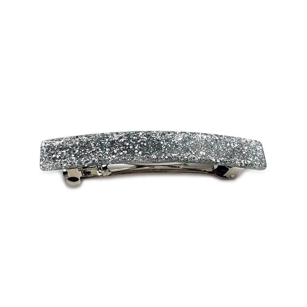 Barrette Cheveux Paillettes 8cm Acétate Fait Main Argenté