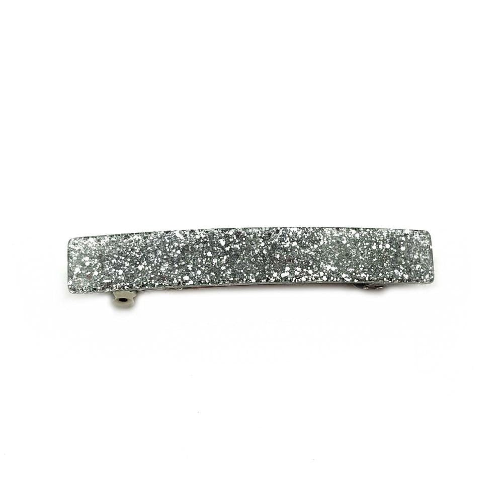 Barrette Cheveux Paillettes 8cm Acétate Fait Main Argent
