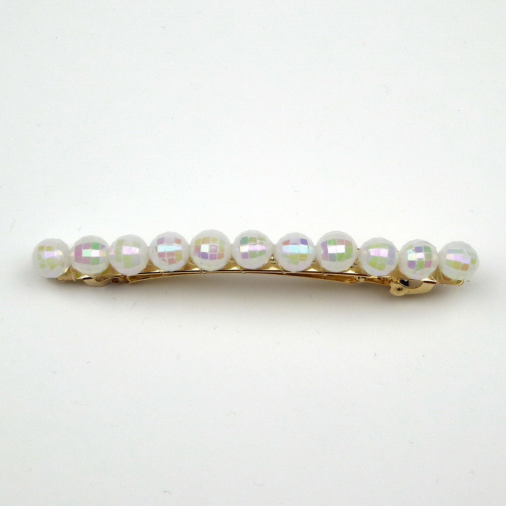 Barrette Cheveux Perles blanches à Facettes 8cm 