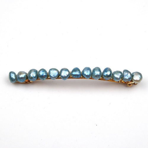 Barrette Cheveux Perles d'Eau Douce 8cm bleu