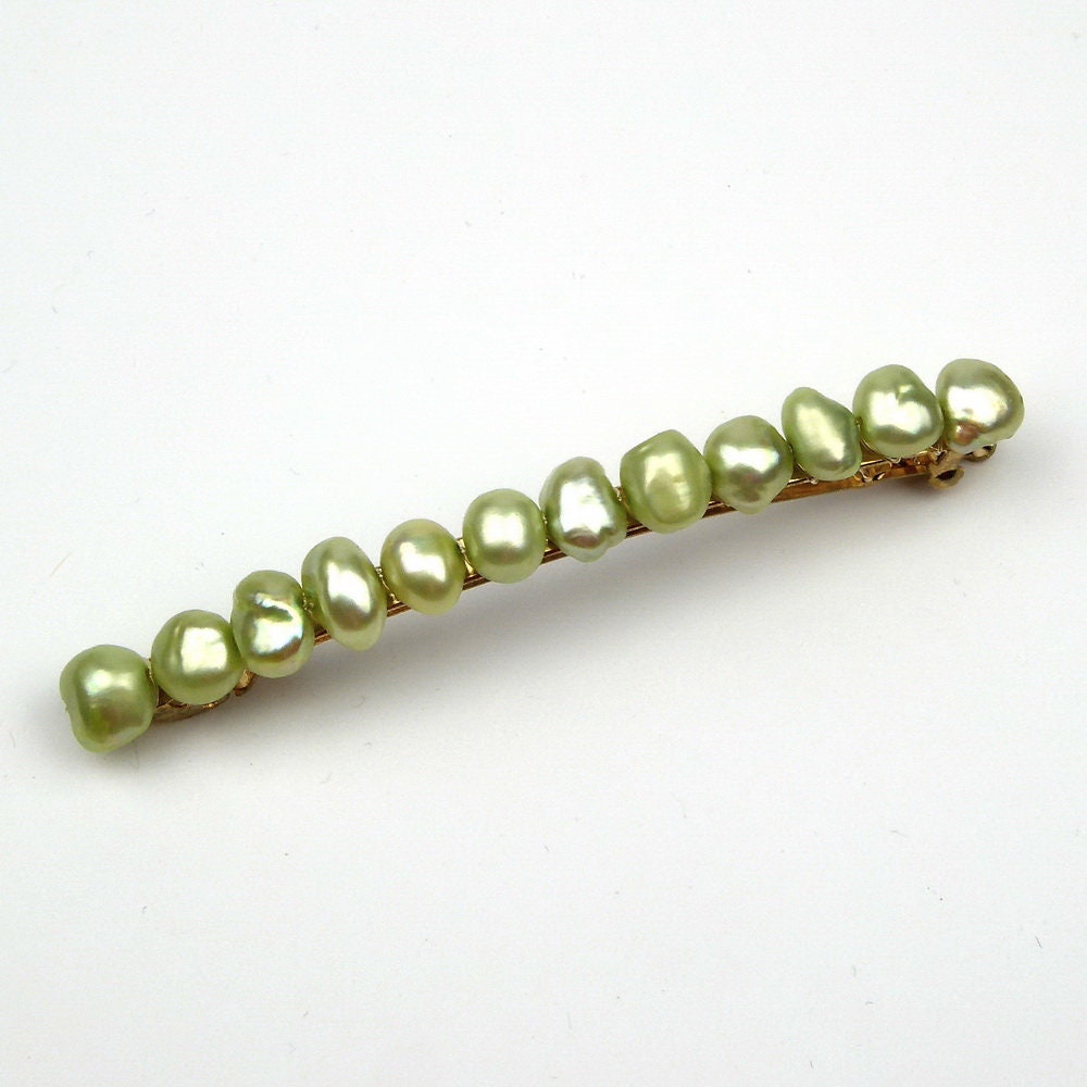 Barrette Cheveux Perles d'Eau Douce 8cm vert