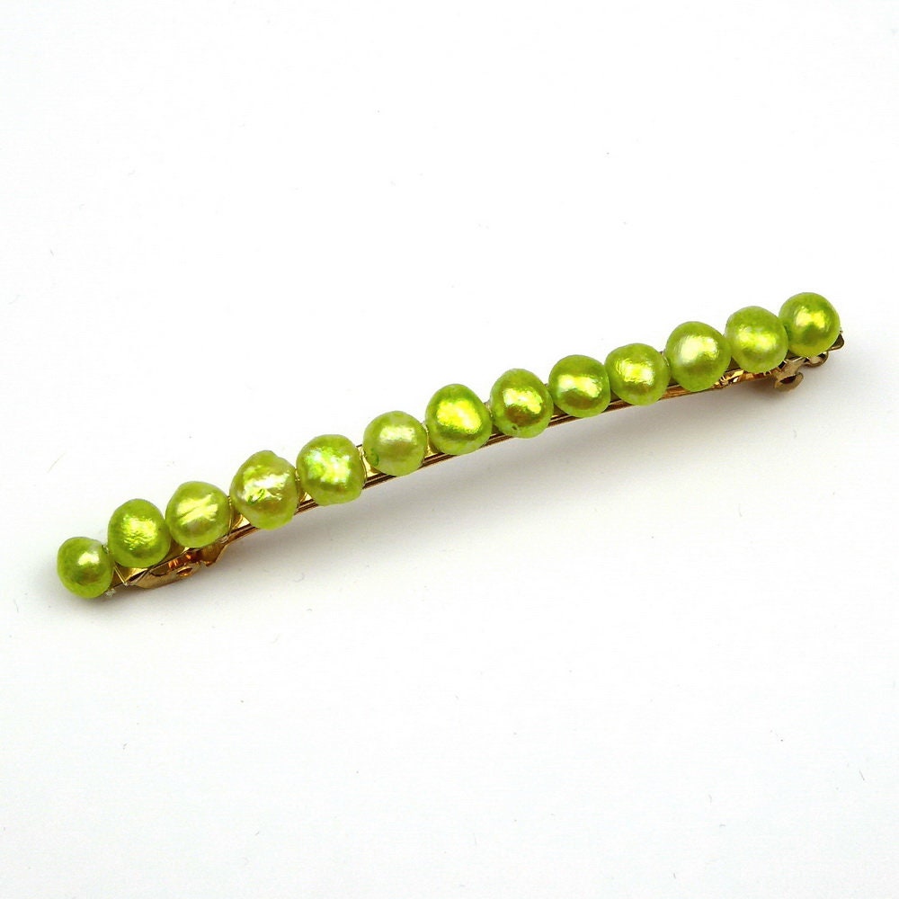Barrette Cheveux Perles d'Eau Douce 8cm vert