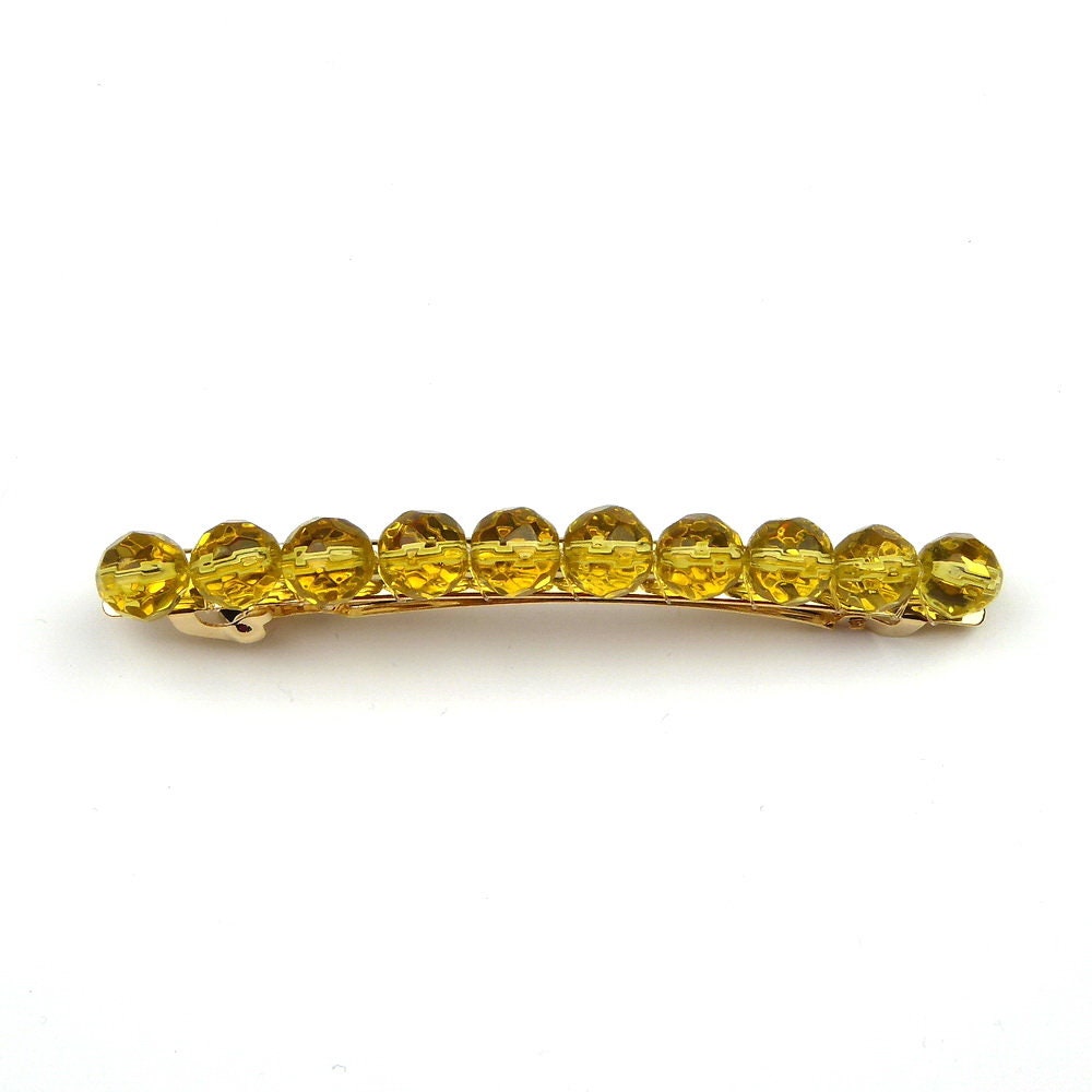 Barrette Cheveux Perles à Facette 8cm  Ambre