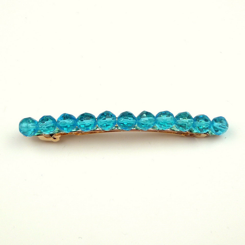 Barrette Cheveux Perles à Facette 8cm  Bleu