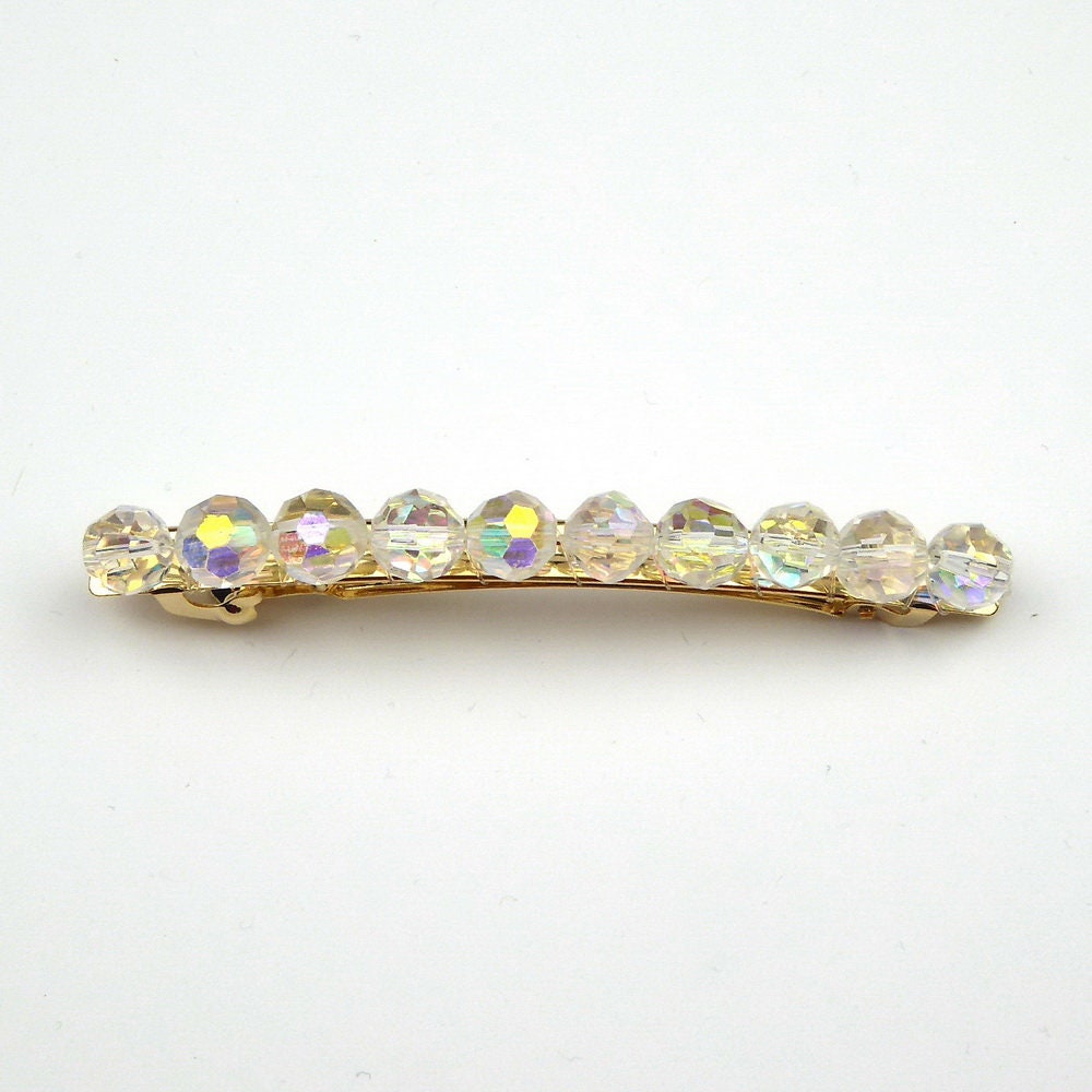 Barrette Cheveux Perles à Facette 8cm Cristal irisé
