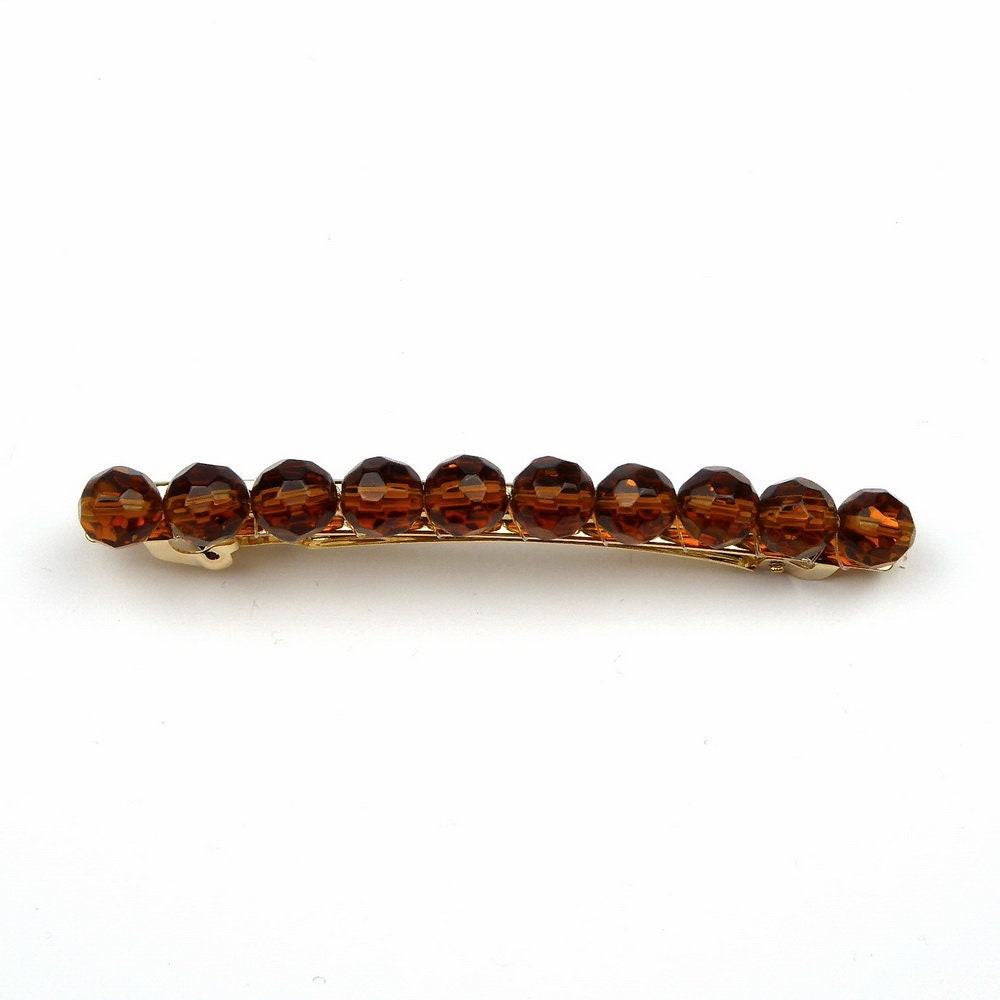 Barrette Cheveux Perles à Facette 8cm Marron