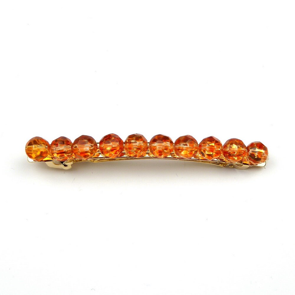 Barrette Cheveux Perles à Facette 8cm Orange