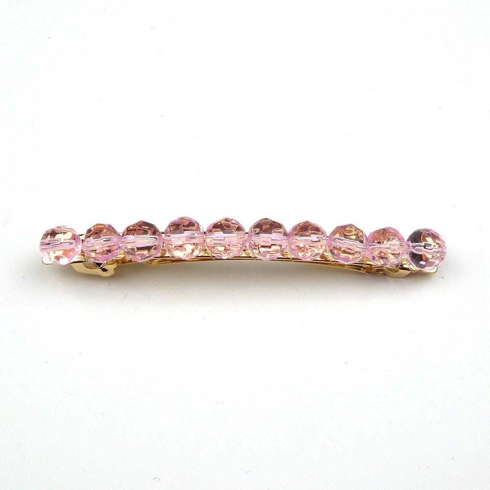 Barrette Cheveux Perles à Facette 8cm rose