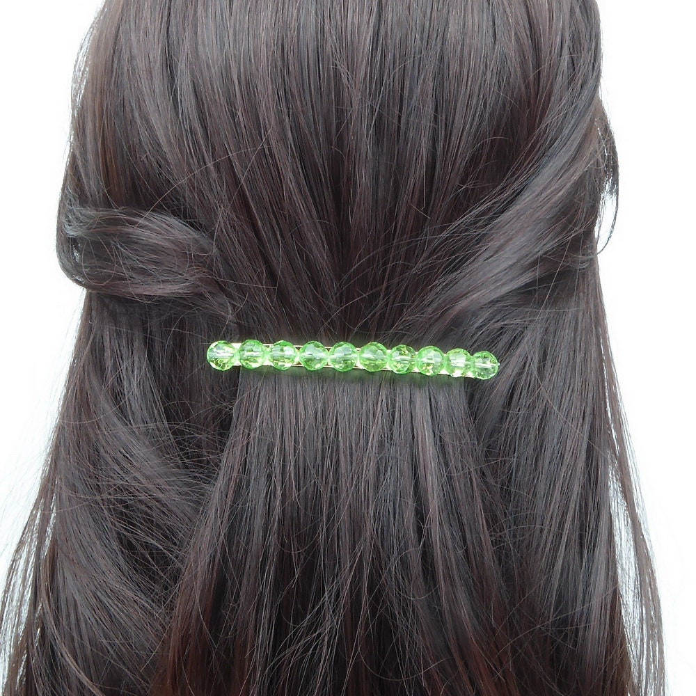Barrette Cheveux Perles à Facette 8cm  vert