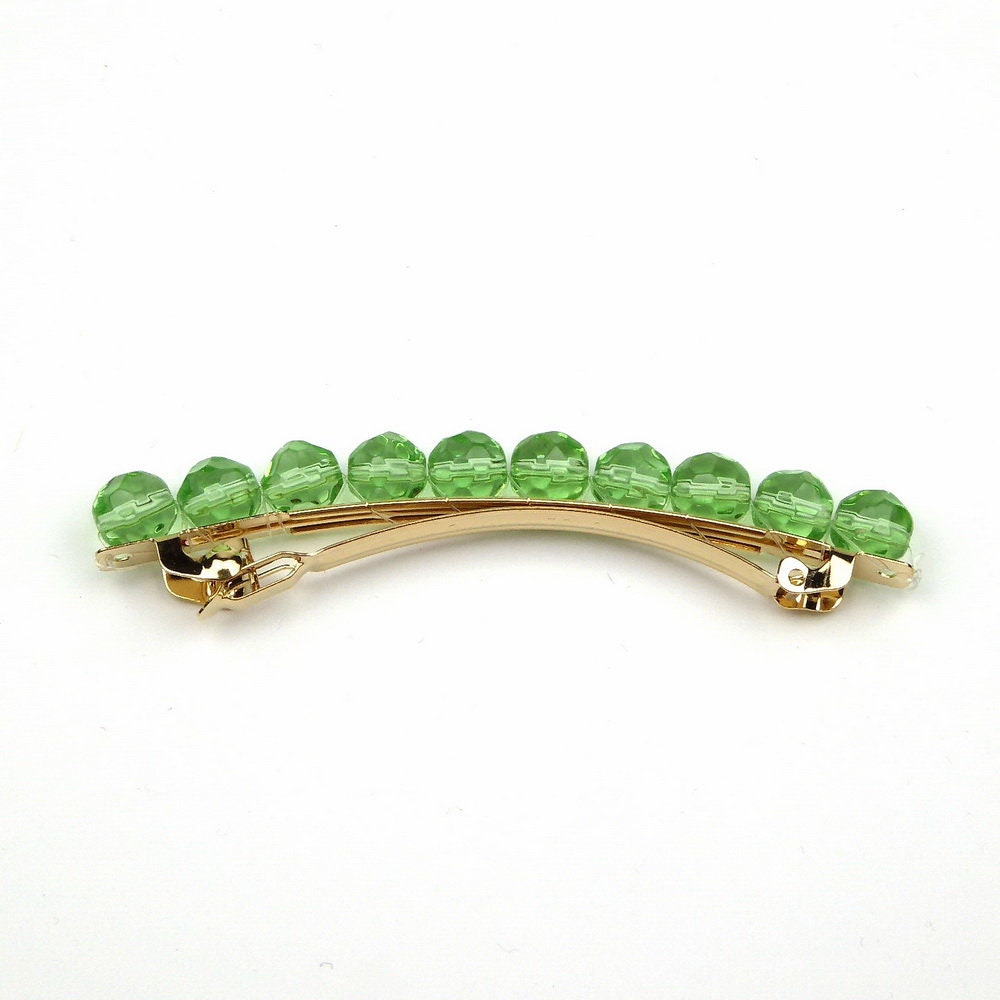 Barrette Cheveux Perles à Facette 8cm vert cheveux fins