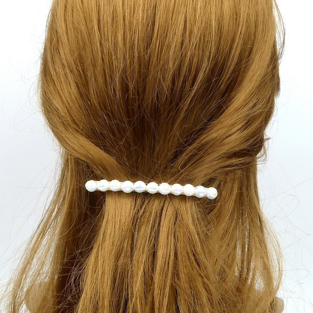 Barrette Cheveux Perles à Facettes 8cm - Blanc
