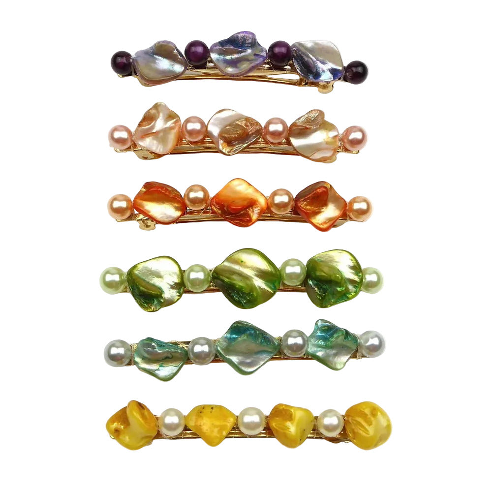 Barrette Cheveux Perles Nacre Coquillage 8cm