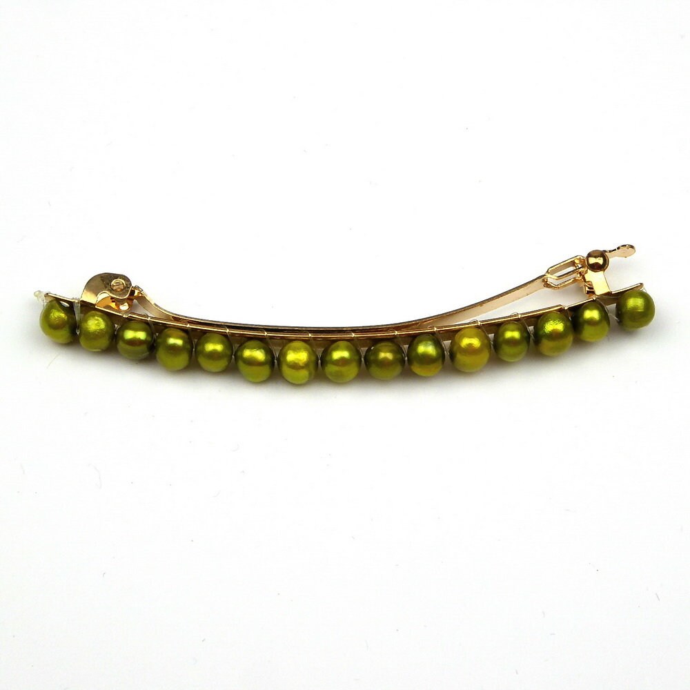 Barrette Cheveux Perles d'Eau Douce 8cm olive cheveux fin