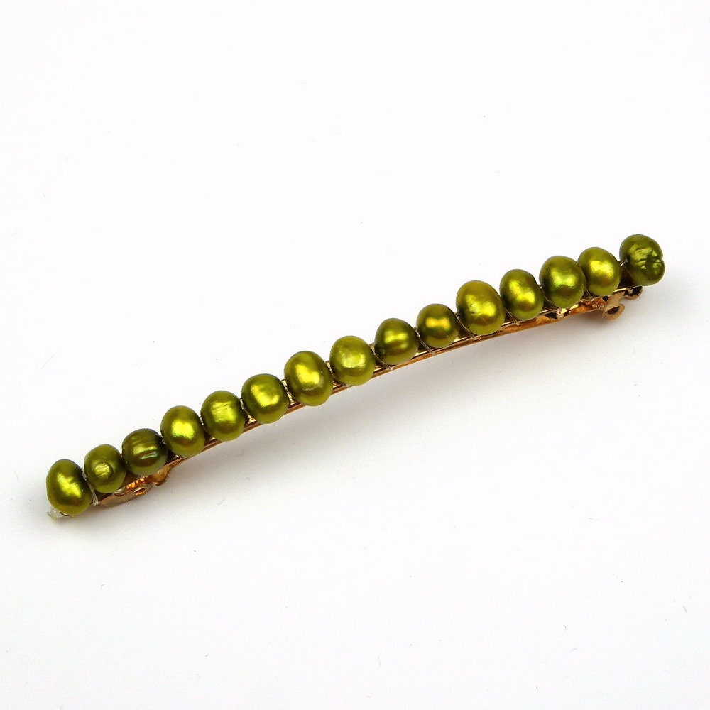 Barrette Cheveux Perles d'Eau Douce 8cm olive