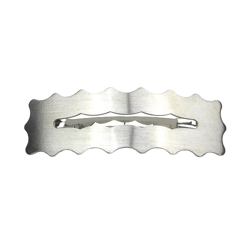 Barrette Cheveux Rectangulaire Dentelée 8,7cm Métal Brossé argent