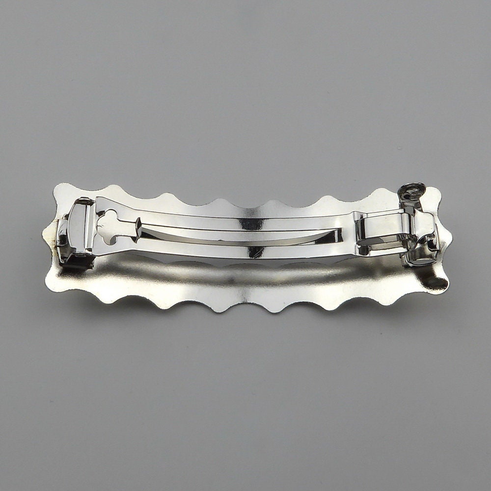 Barrette Cheveux Rectangulaire Dentelée 8,7cm Métal Brossé argenté