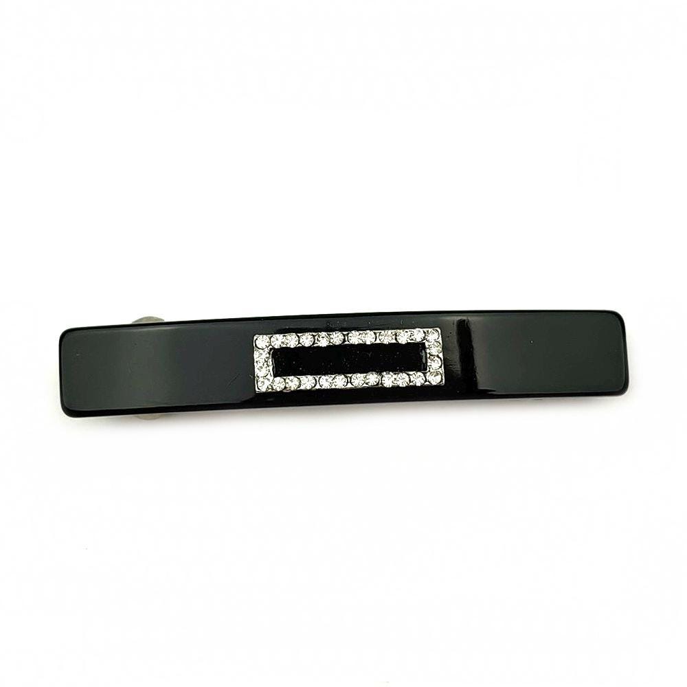 Barrette Cheveux Rectangulaire Strass 7.5cm noir - Fait Main