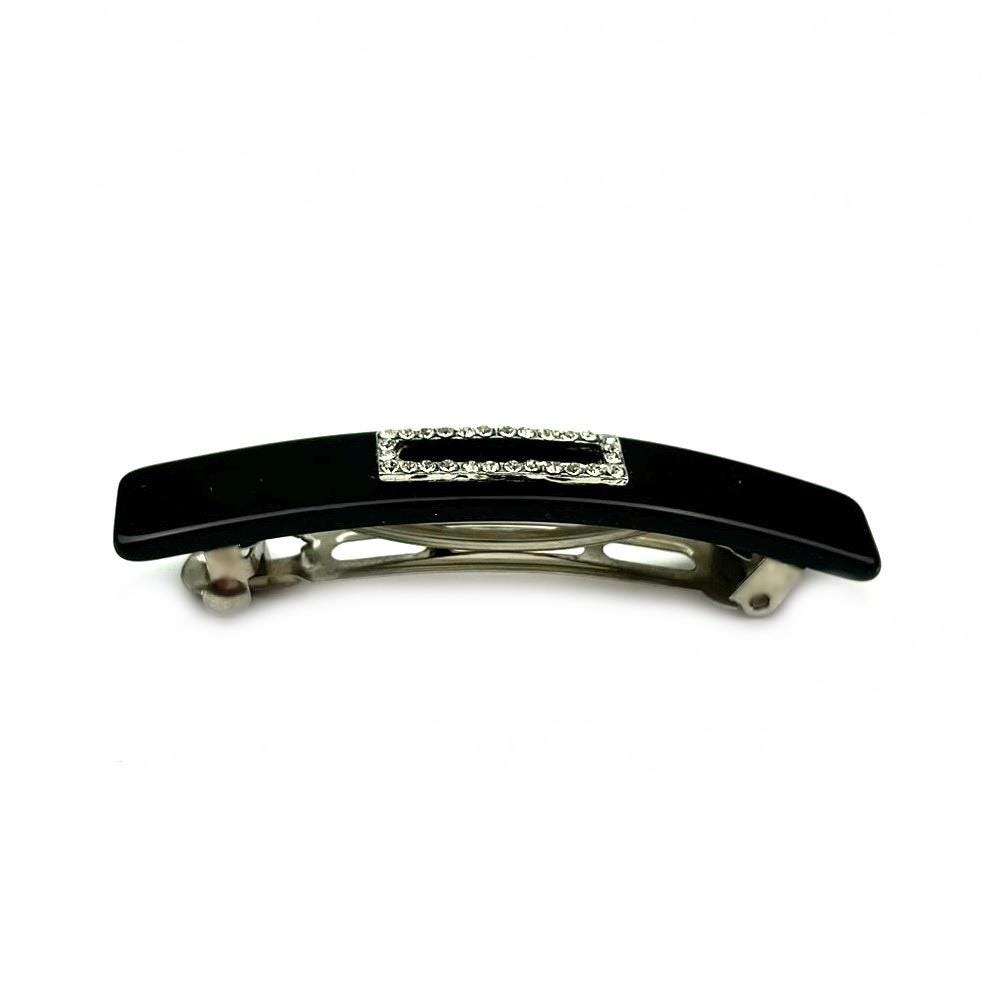 Barrette Cheveux Rectangulaire Strass 7.5cm noir - Fait Main
