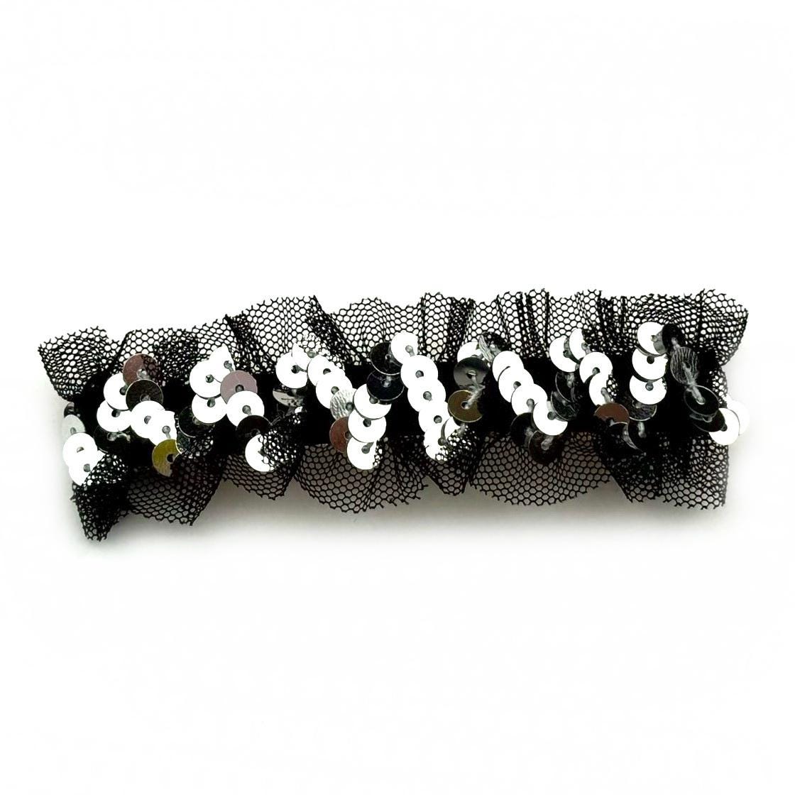 Barrette Cheveux Sequin et Tulle 9cm argent