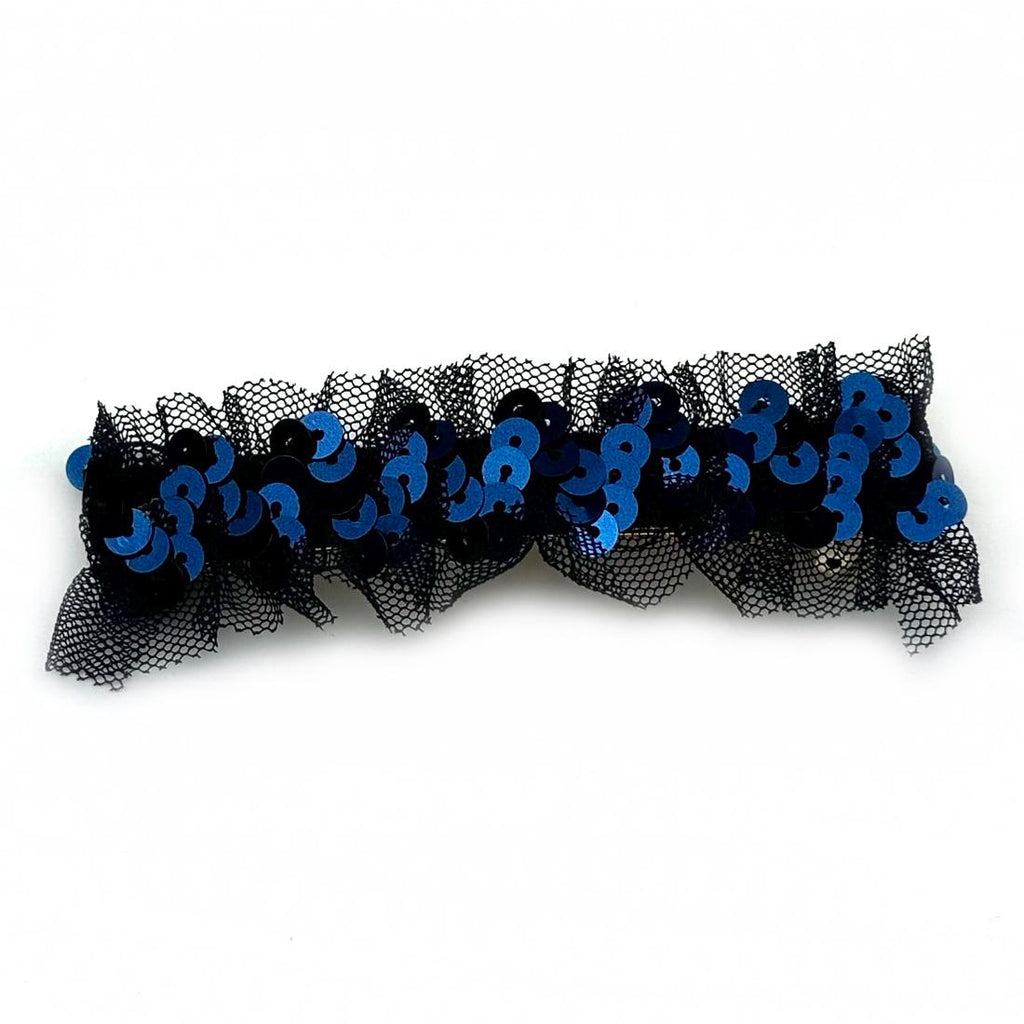 Barrette Cheveux Sequin et Tulle 9cm bleu