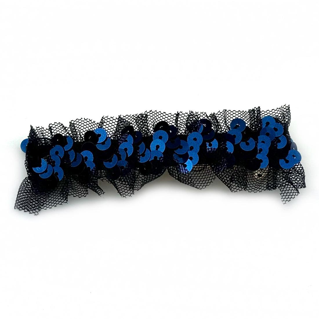 Barrette Cheveux Sequin et Tulle 9cm bleu