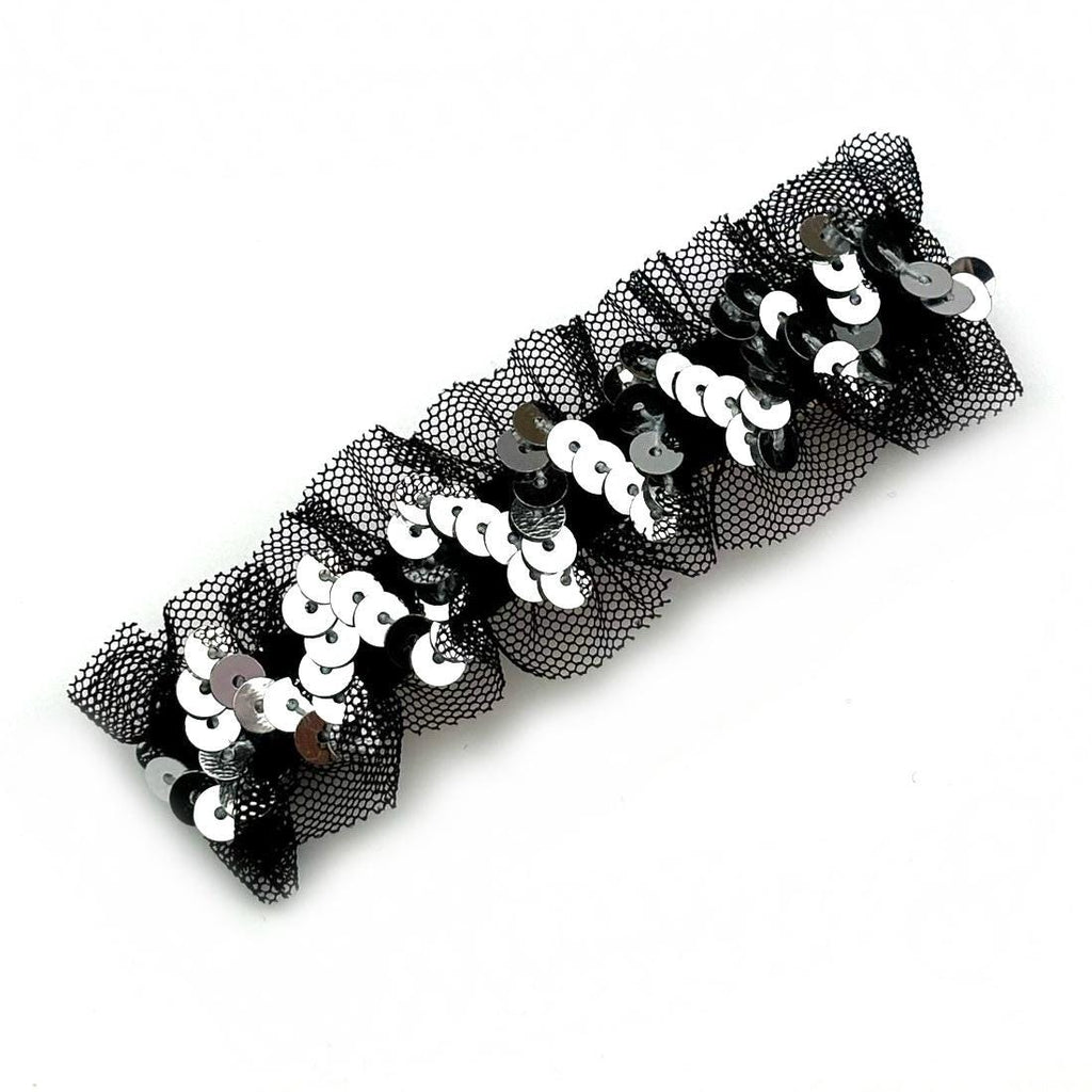 Barrette Cheveux Sequin et Tulle 9cm - argent