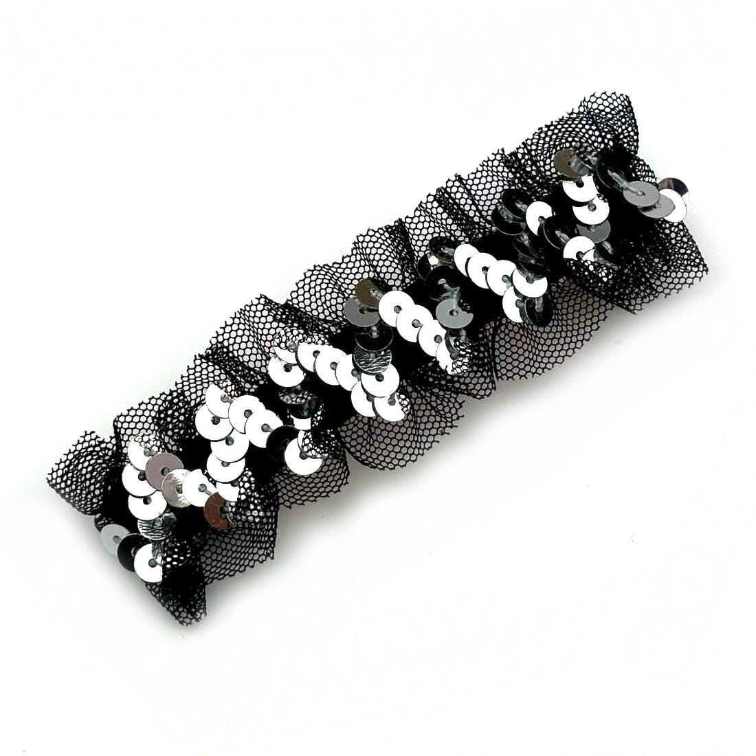 Barrette Cheveux Sequin et Tulle 9cm - argent