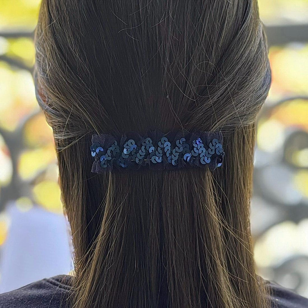 Barrette Cheveux Sequin et Tulle 9cm marine